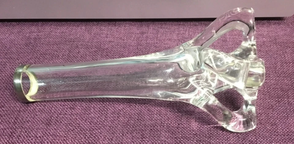 Clear Art Glass Bud Vase with Silver Rim – Decorative Glass Vase with Sculpted Base