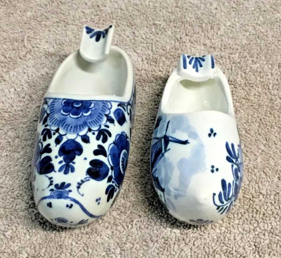Vintage Delft Blue Clog Ashtrays Set (8) – Hand Painted Holland Ceramic Mini Clogs Collectibles