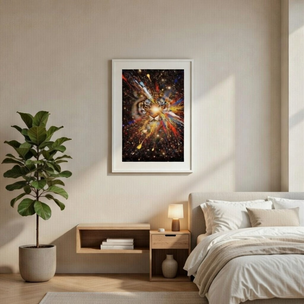Abstract Tiger Wall Art Framed Poster – Colour Explosion Galaxy Animal Print