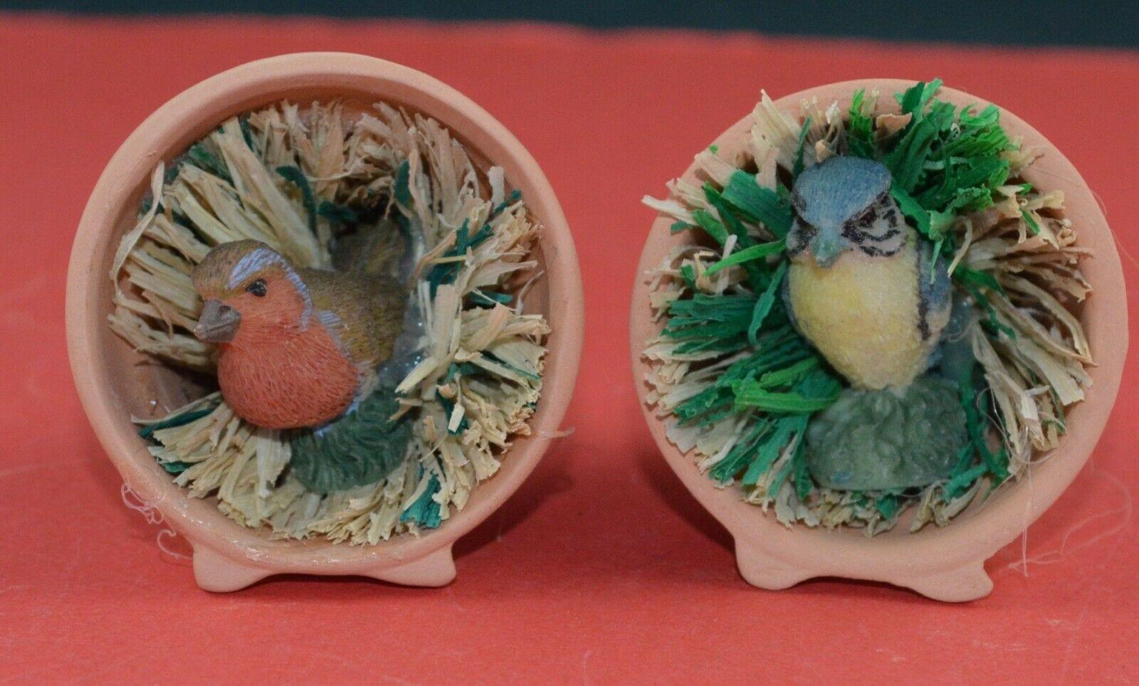 BIRD FIGURINES SET OF SIX BIRDS IN MINIATURE FLOWER POTS(SHOP CLEARANCE) - TMD167207