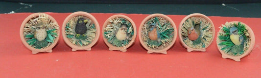 BIRD FIGURINES SET OF SIX BIRDS IN MINIATURE FLOWER POTS(SHOP CLEARANCE) - TMD167207