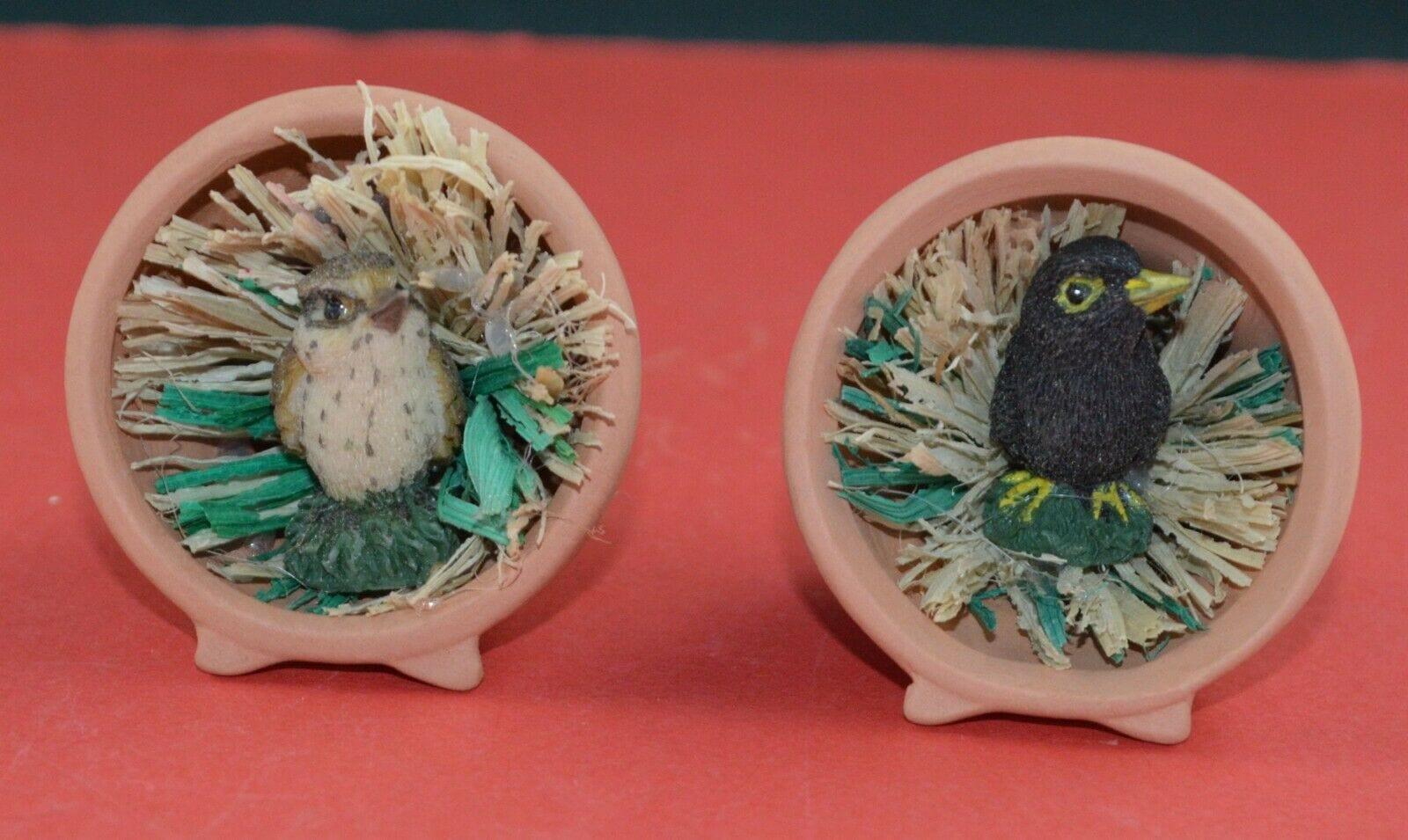 BIRD FIGURINES SET OF SIX BIRDS IN MINIATURE FLOWER POTS(SHOP CLEARANCE) - TMD167207