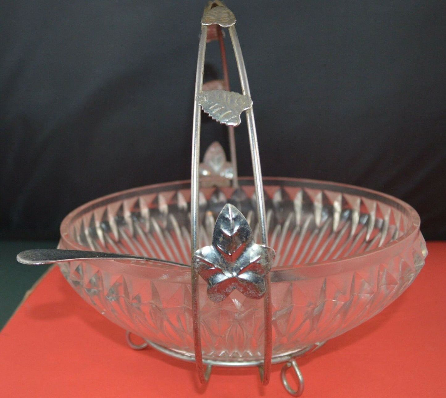 CUT GLASS VASE CUT GLASS SERVER WITH METAL HOLDER CUT GLASS SMALL DISH(PREVIOUSLY OWNED) GOOD CONDITION - TMD167207