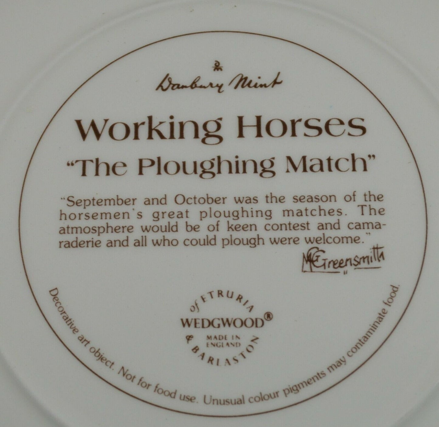 DANBURY MINT WORKING HORSES PLATE ENTITLED THE PLOUGHING MATCH(PREVIOUSLY OWNED) GOOD CONDITION - TMD167207