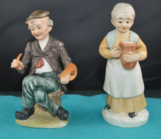 DECORATIVE FIGURINE A MALE FIGURINE SITTING CROSSED LEG & LADY FIGURINE w/JUG(PREVIOUSLY OWNED) GOOD CONDITION - TMD167207
