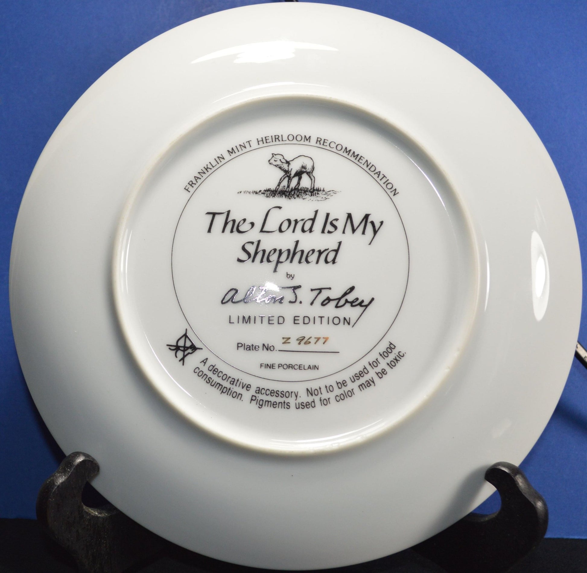 FRANKLIN MINT HEIRLOOM RECOMMENDATION COLLECTOR PLATE THE LORD IS MY SHEPHERD - TMD167207