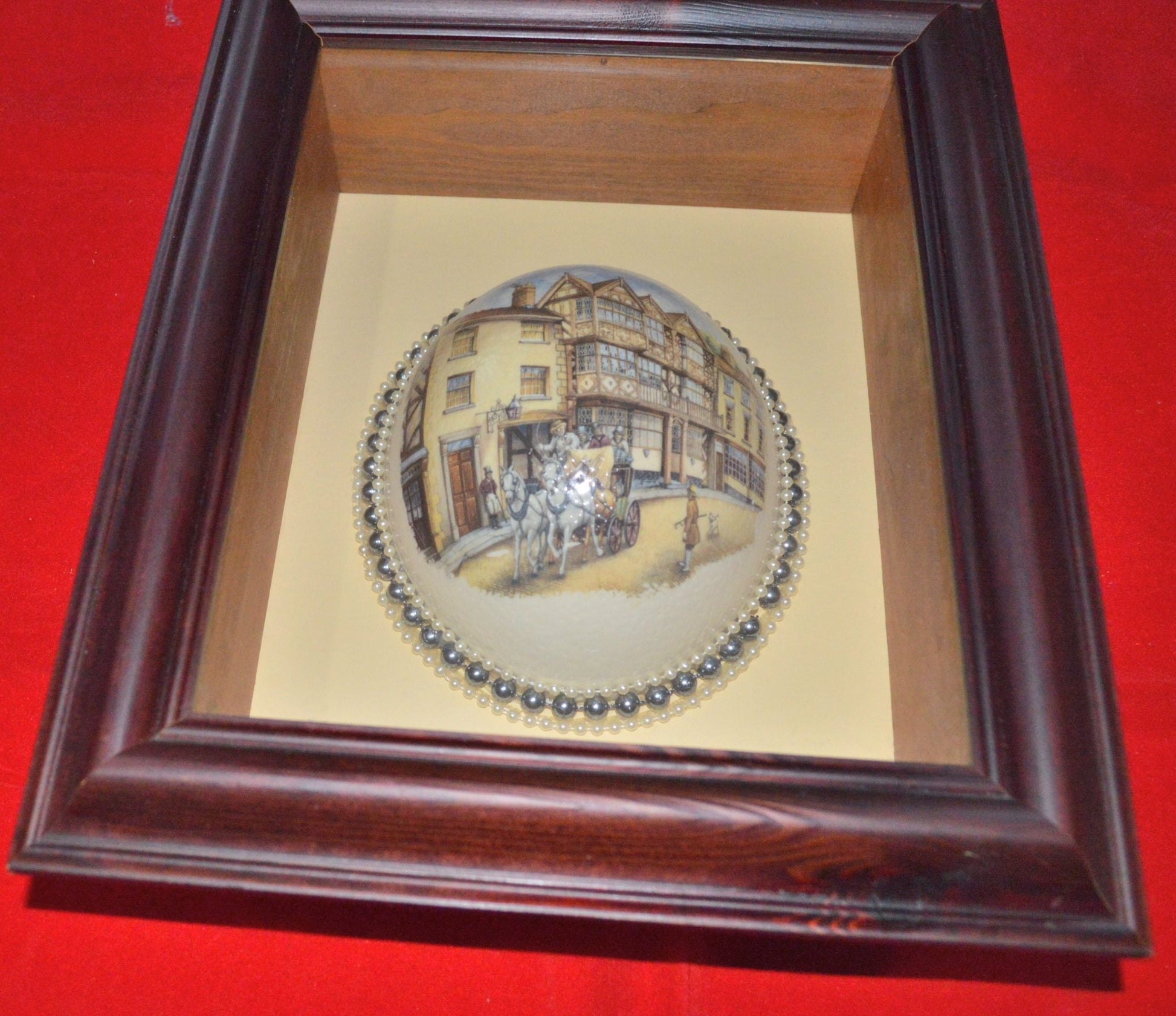 HAND PAINTED HALF OSTRICH EGG IN SHADOW BOX(PREVIOUSLY OWNED) VERY GOOD CONDITION - TMD167207