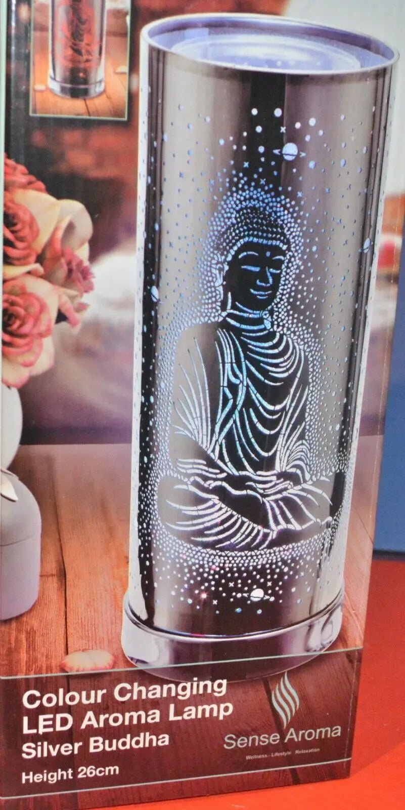 NEW COLOUR CHANGING LED AROMA LAMP WAX MELT OIL BURNER SILVER BUDDHA DESIGN - TMD167207