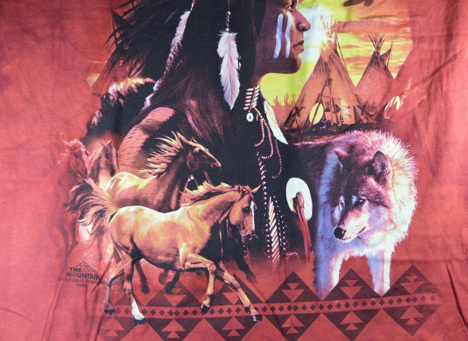 NEW THE MOUNTAIN XL SHORT SLEEVED T-SHIRT DEPICTING A NATIVE AMERICAN SCENE - TMD167207