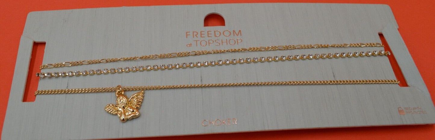 NEW TOPSHOP FREEDOM GOLD TONE CHOKER NECKLACE WITH ANGEL PENDANT - TMD167207