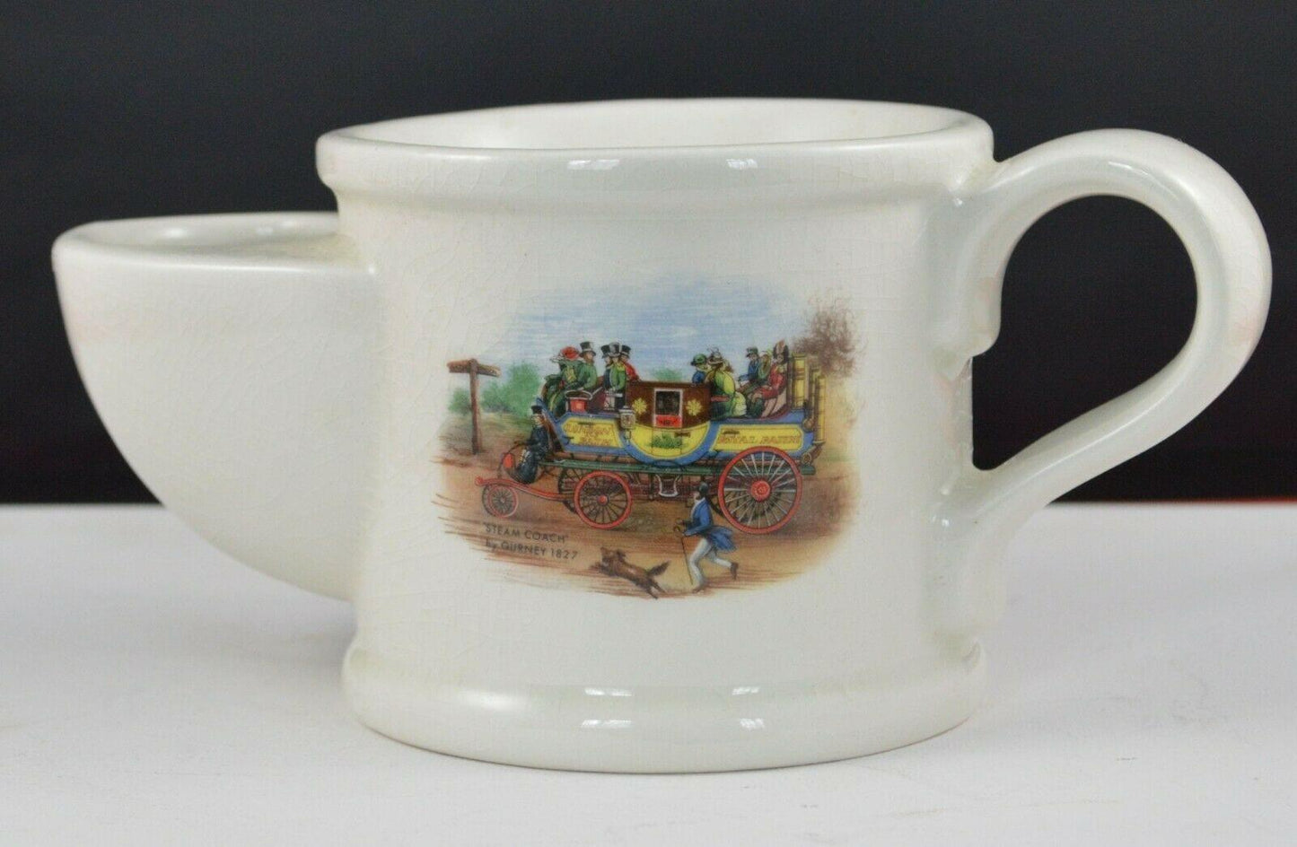 SHAVING MUG WITH STEAM COACH by GURNEY 1827 DEPICTED ON THE FRONT(PREVIOUSLY OWNED) GOOD CONDITION HEAVILY CRAZED - TMD167207