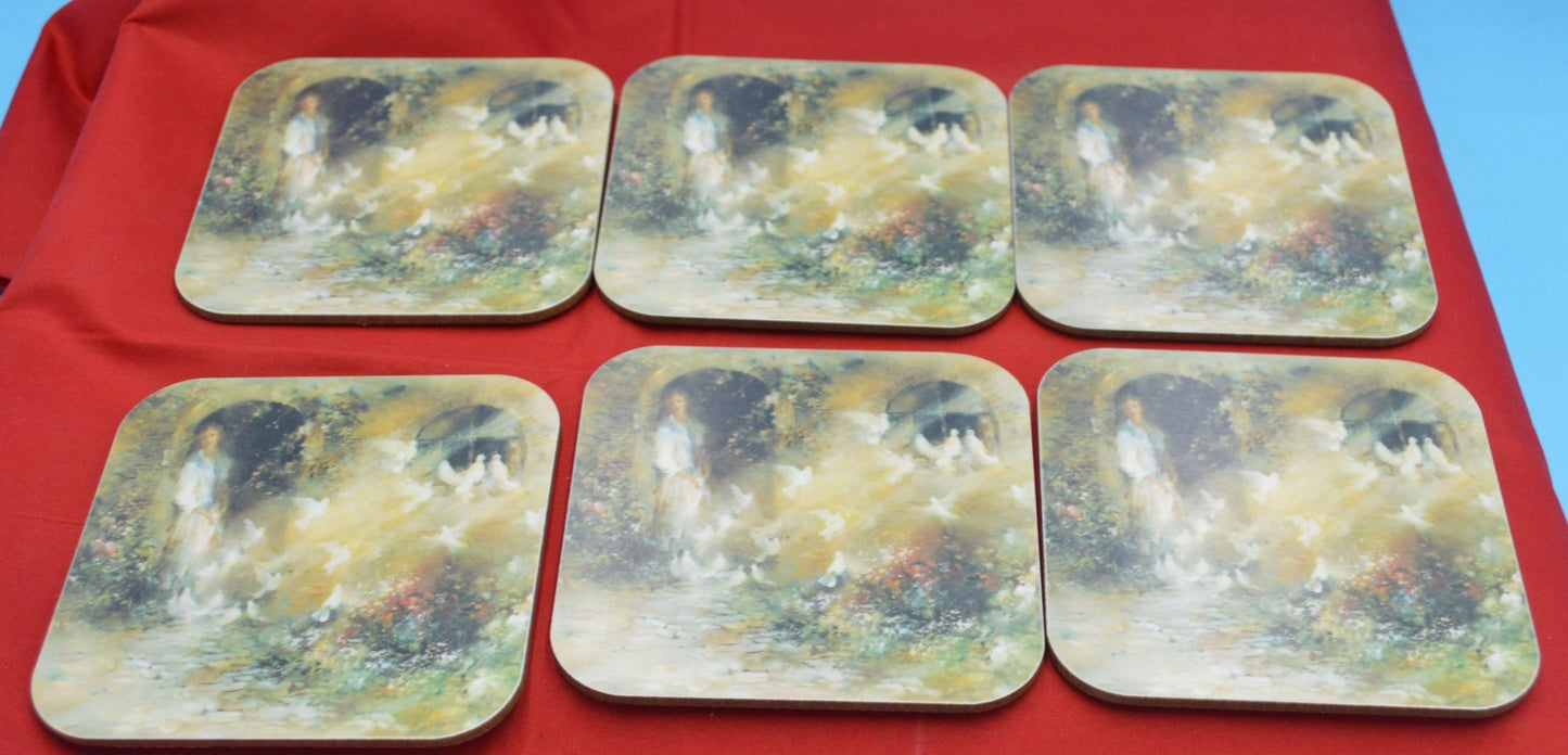 TABLEWARE BOXED SET OF SIX ORCHARD COASTERS LADY WITH PIGEONS by WILLEM HAENRAETS - TMD167207