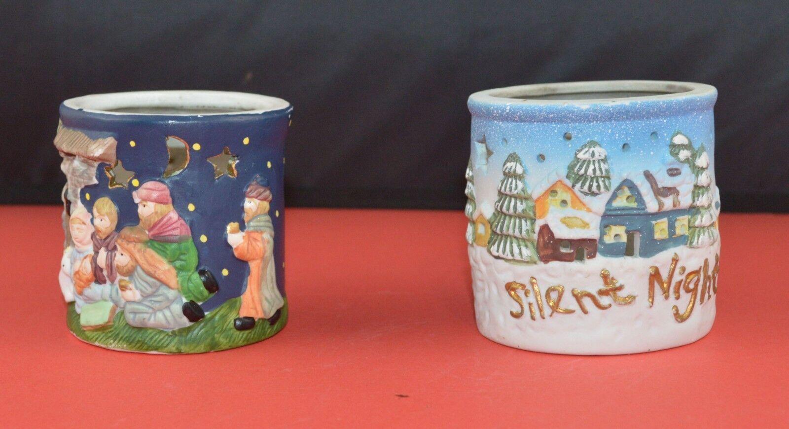 TWO CHRISTMAS SCENE CANDLE HOLDERS - TMD167207